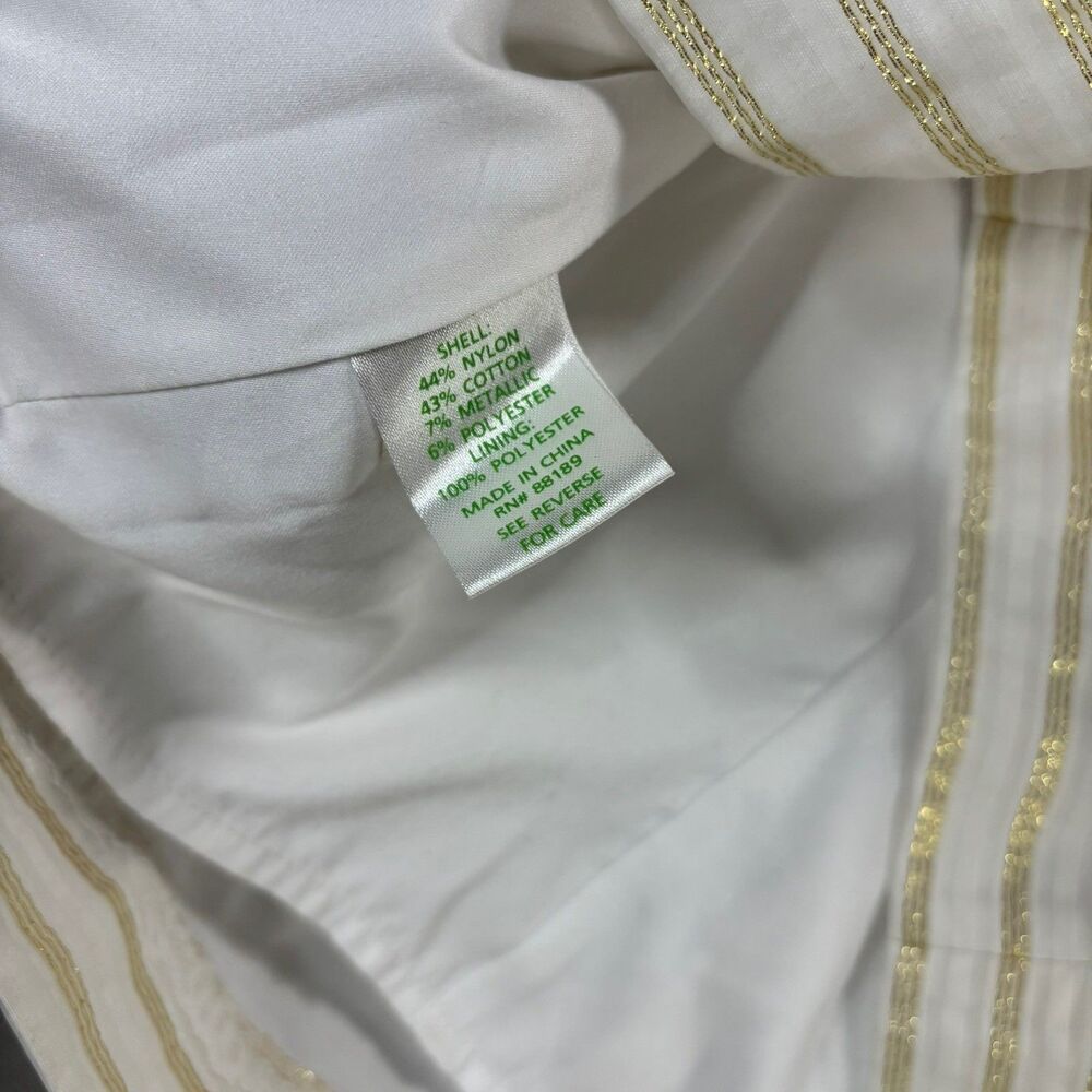 Lilly Pulitzer Henley Dress Womens 0 Cream Gold Metallic Stripe Organza Preppy - Picture 10 of 13